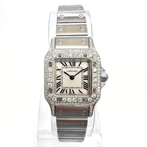 CARTIER Santos Galbee Quartz 24mm Steel 1.09TCW DIAMOND Watch NEW Model